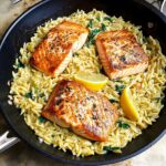 One Skillet Salmon with Lemon Orzo