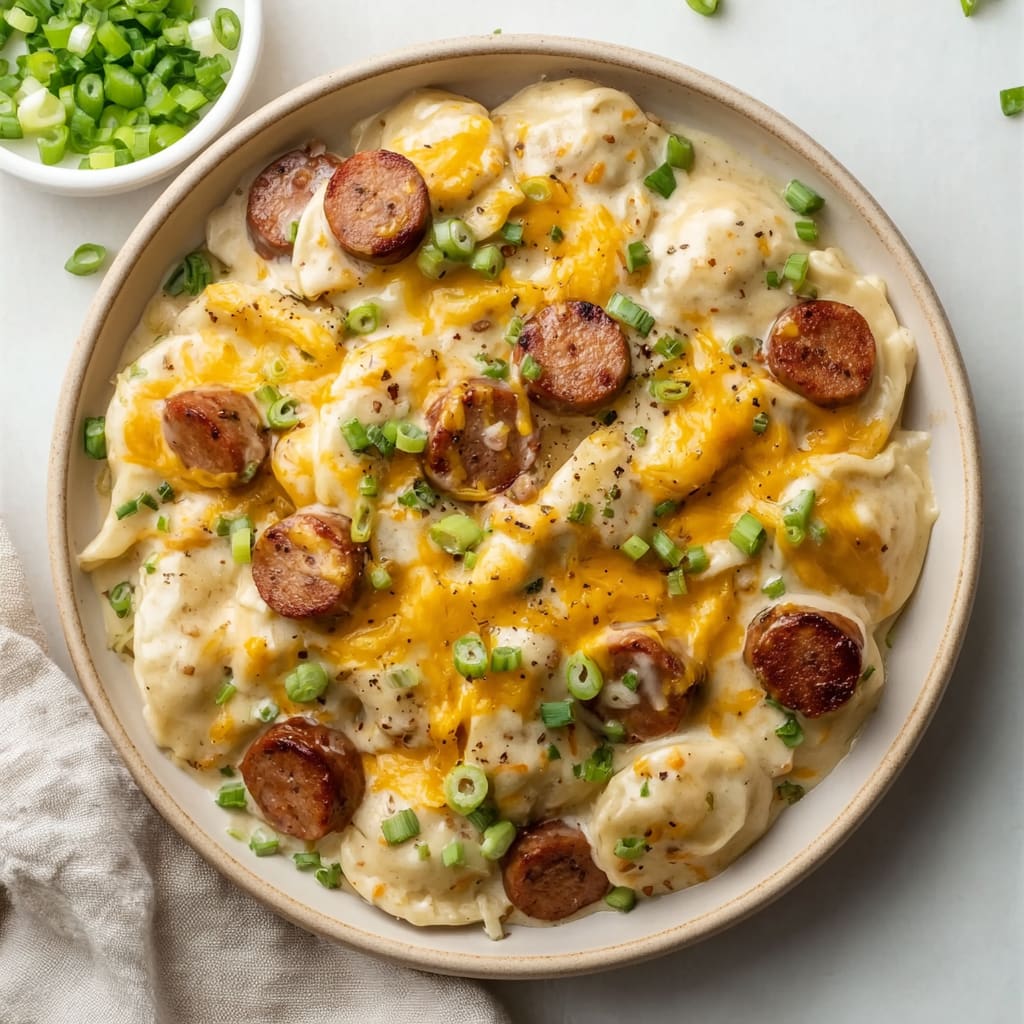 Crockpot Pierogi Casserole with Kielbasa