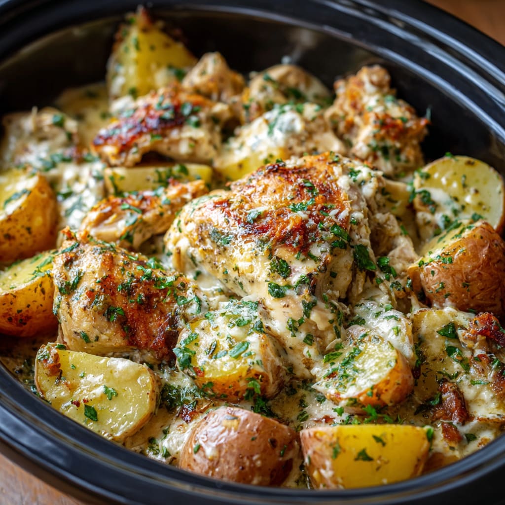 Garlic Parmesan Crockpot Chicken and Potatoes