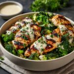 Grilled Chicken & Broccoli Bowls with Creamy Garlic Sauce