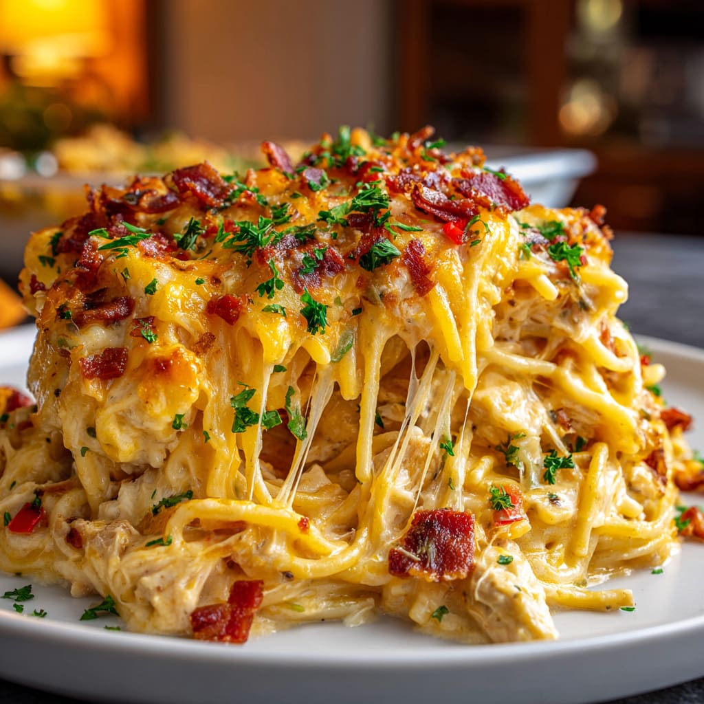 Irresistible Spicy Southern Cheesy Chicken Spaghetti Casserole