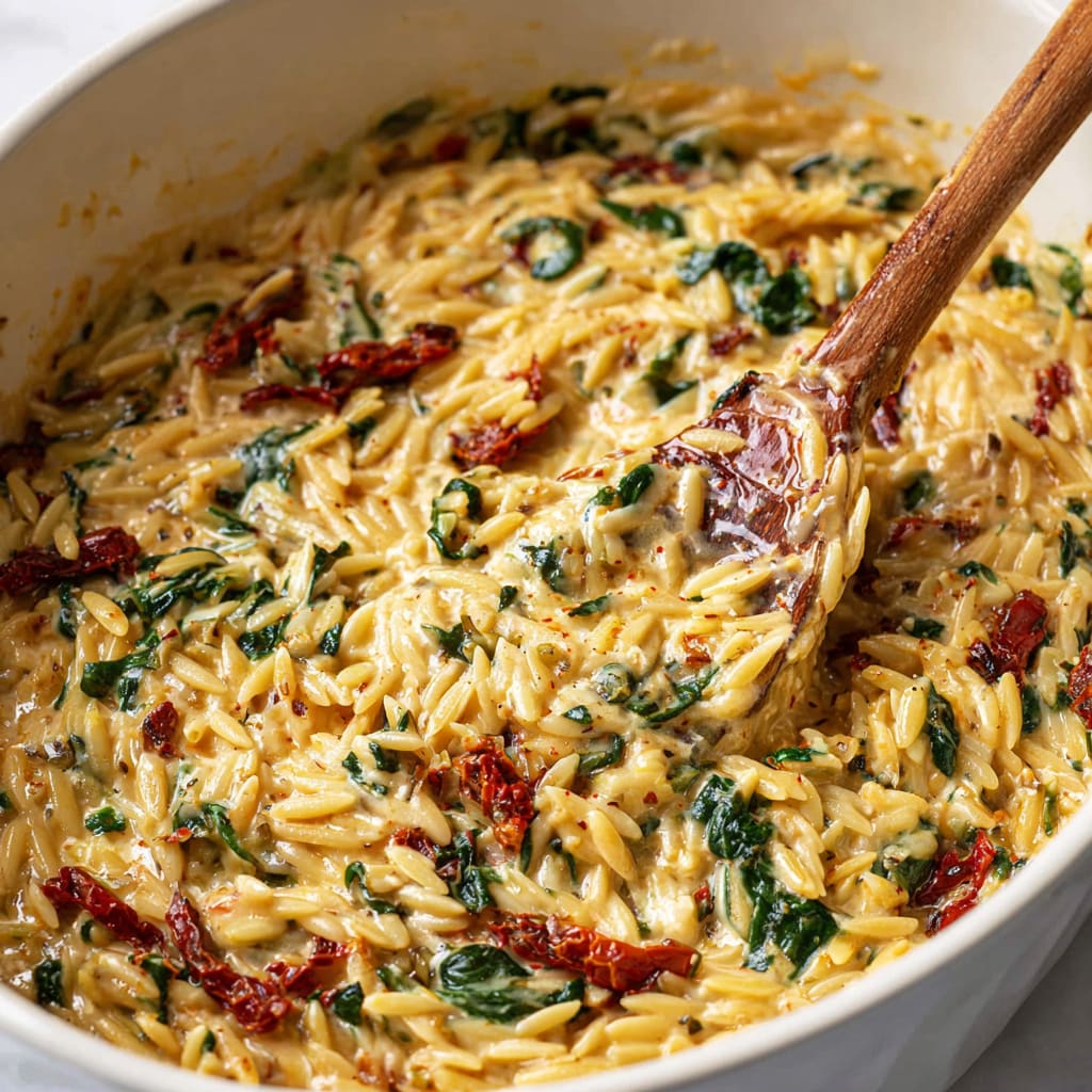 Boursin Spinach & Sun-dried Tomato Orzo Bake
