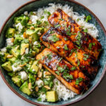 Chipotle Glazed Salmon Bowl with Avocado Feta Salad