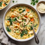 Creamy Chicken Soup with Pasta and Spinach