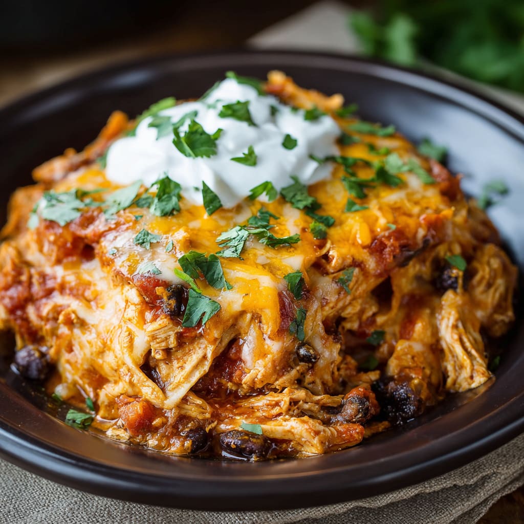Crockpot Chicken Enchilada Casserole
