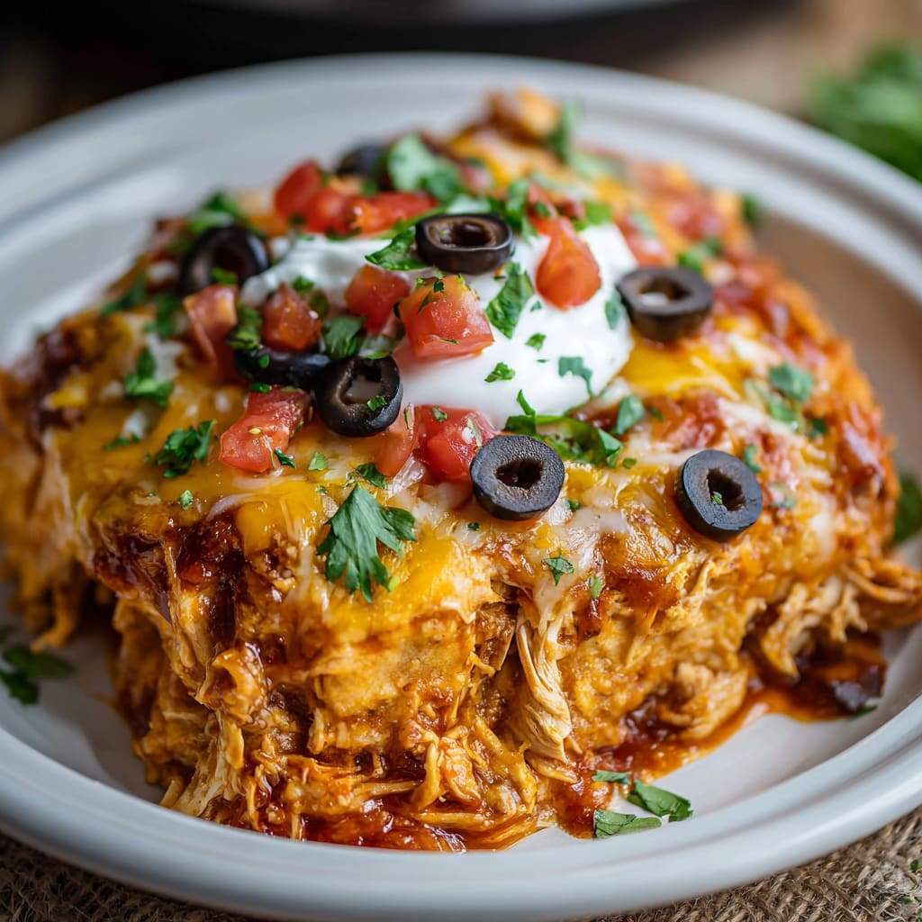 Crockpot Chicken Enchilada Casserole
