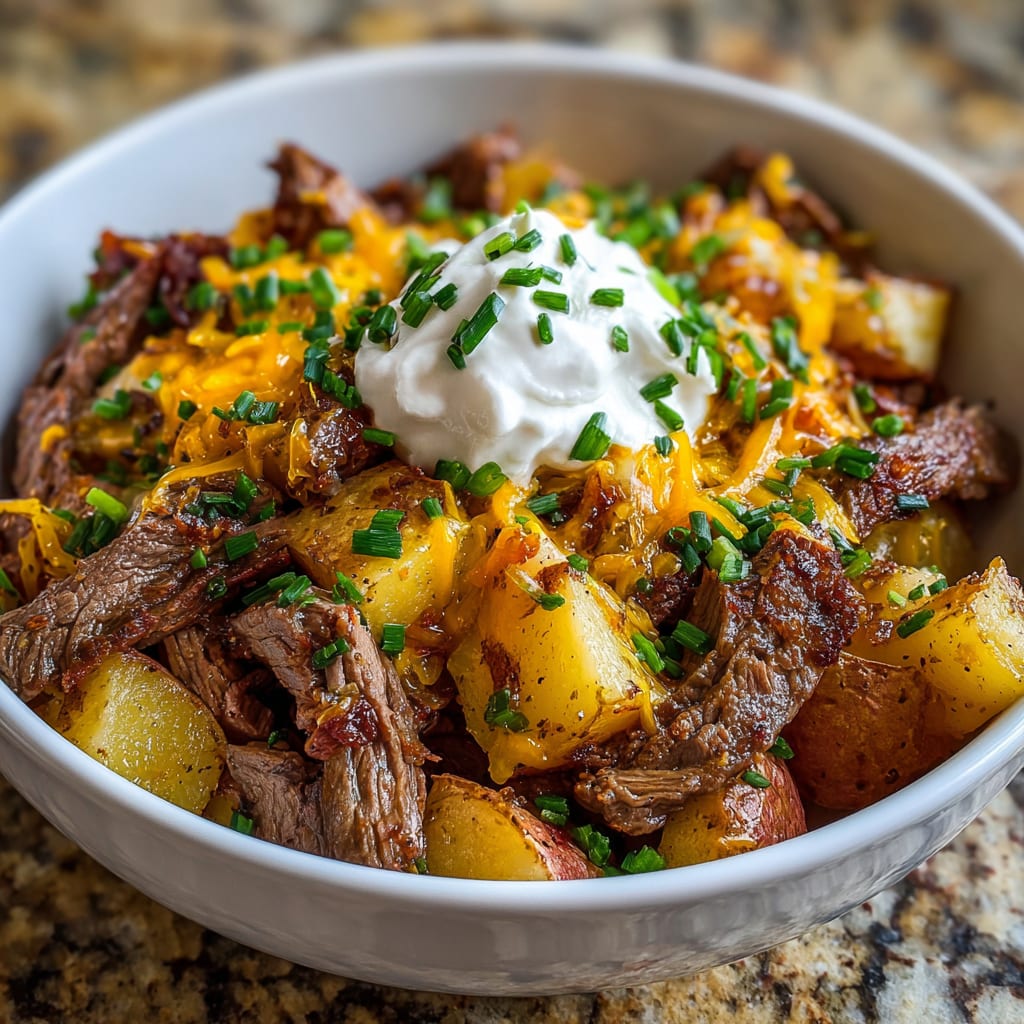 Crockpot Loaded Steak and Potato Bake