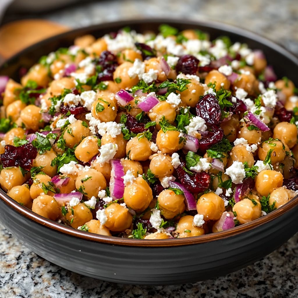Feta and Cranberry Chickpea Salad with Lemon Vinaigrette Recipe