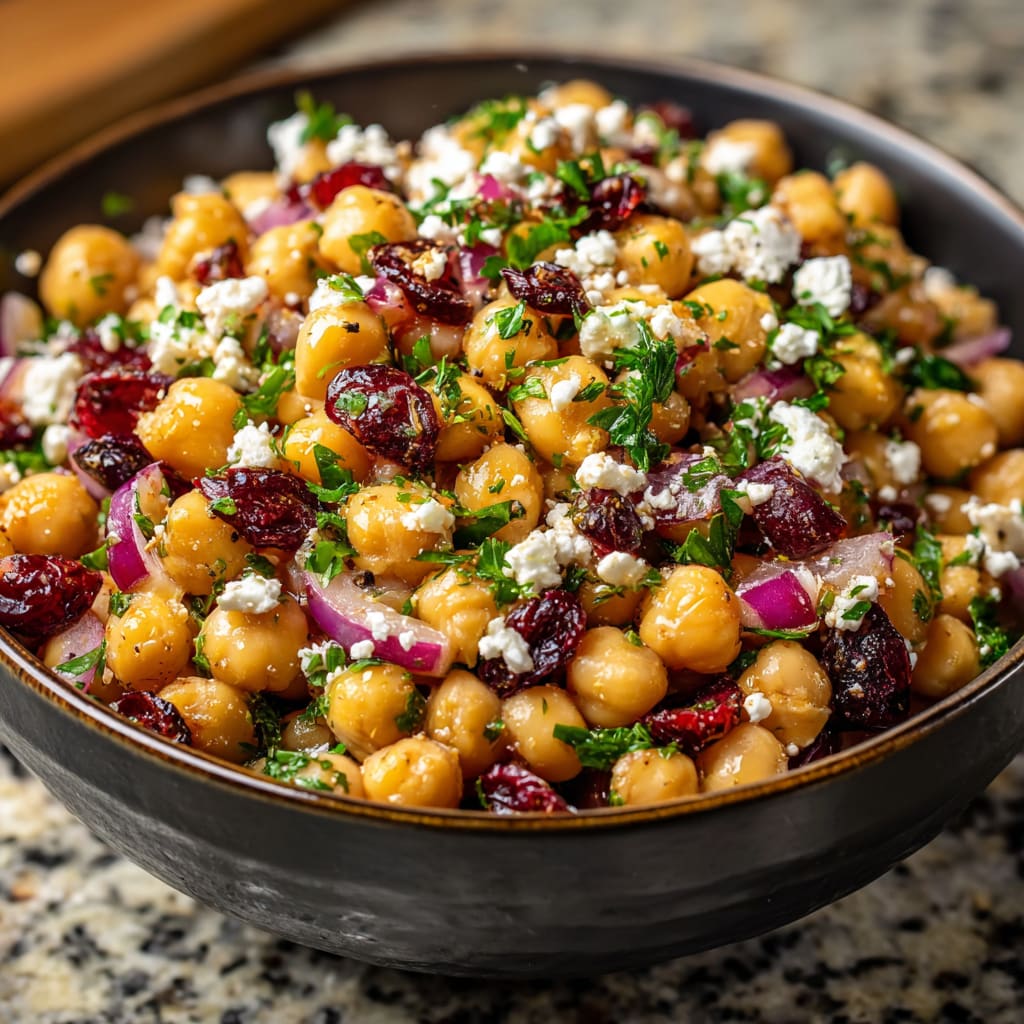 Feta and Cranberry Chickpea Salad with Lemon Vinaigrette Recipe