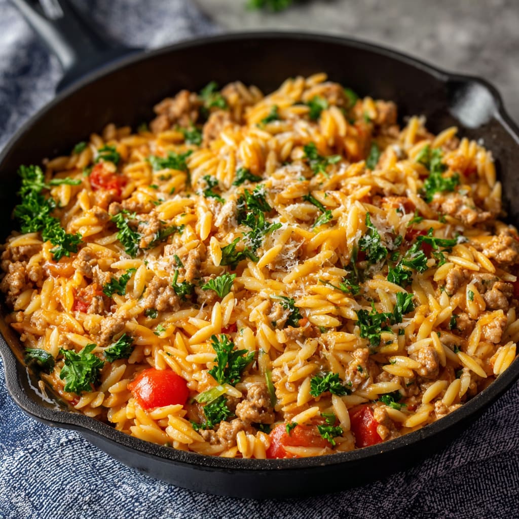 Ground Turkey Orzo Skillet