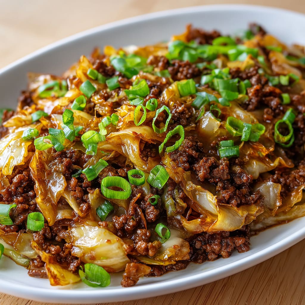 Mongolian Ground Beef and Cabbage