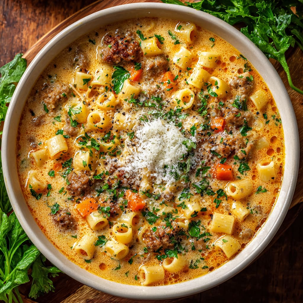 Creamy Parmesan Italian Sausage Ditalini Soup