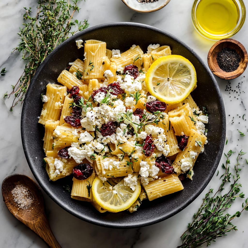 Feta & Cranberry Rigatoni Salad with Lemon Vinaigrette