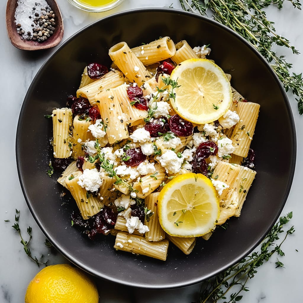 Feta & Cranberry Rigatoni Salad with Lemon Vinaigrette