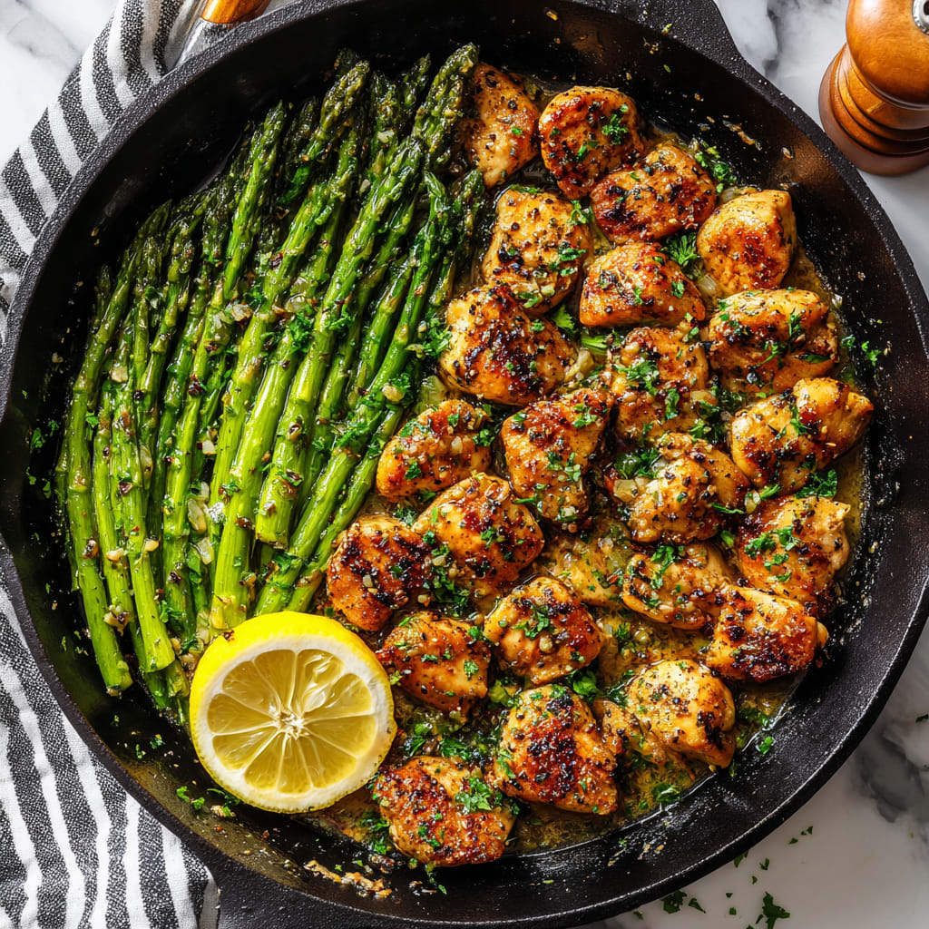 Garlic Butter Chicken Bites with Lemon Asparagus
