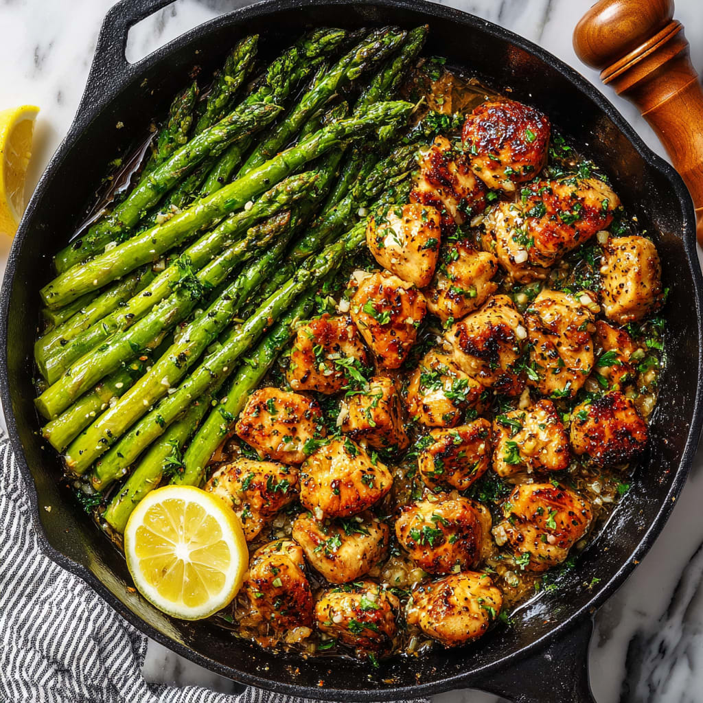 Garlic Butter Chicken Bites with Lemon Asparagus
