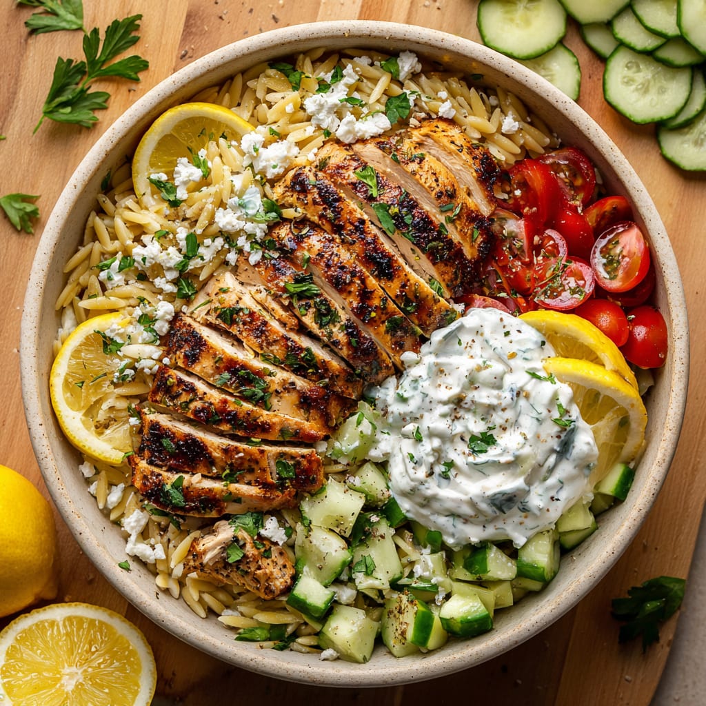 Greek Chicken Orzo Bowls