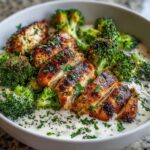 Grilled Chicken and Broccoli Bowls with Creamy Garlic Sauce