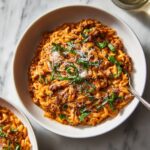 Ground Beef Orzo with Tomato Cream Sauce