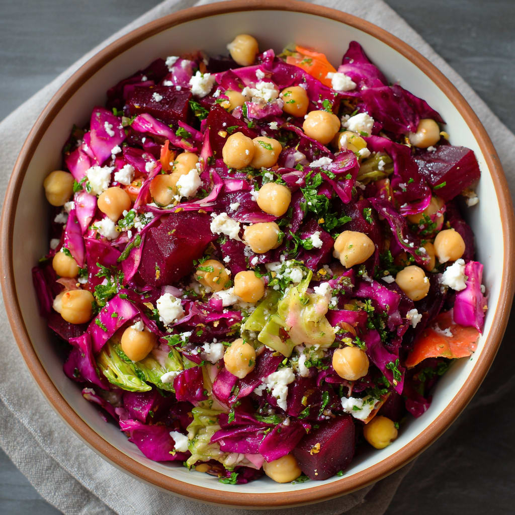 Mediterranean Beets Cabbage and Chickpea Salad
