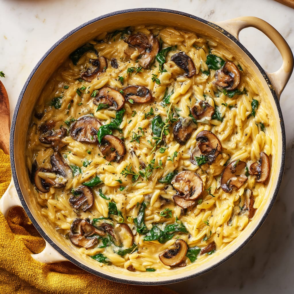 One-Pot Creamy Mushroom and Spinach Orzo