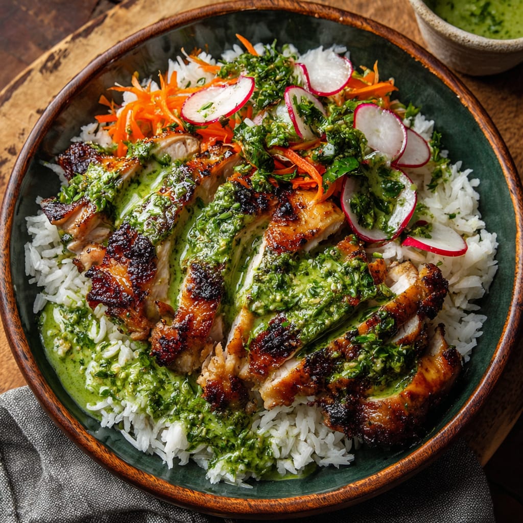 Peruvian Chicken and Rice with Green Sauce