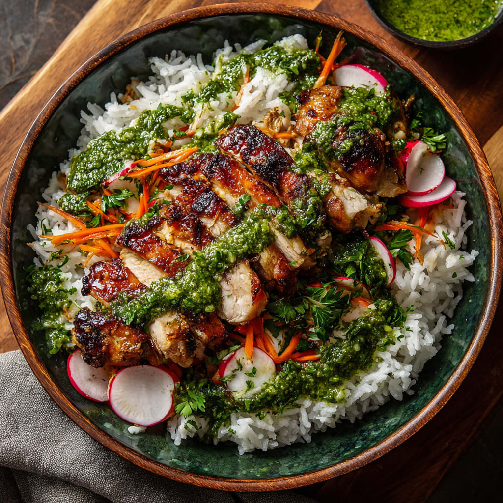Peruvian Chicken and Rice with Green Sauce
