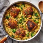 Skillet Chicken Thighs with Broccoli Cheddar Orzo
