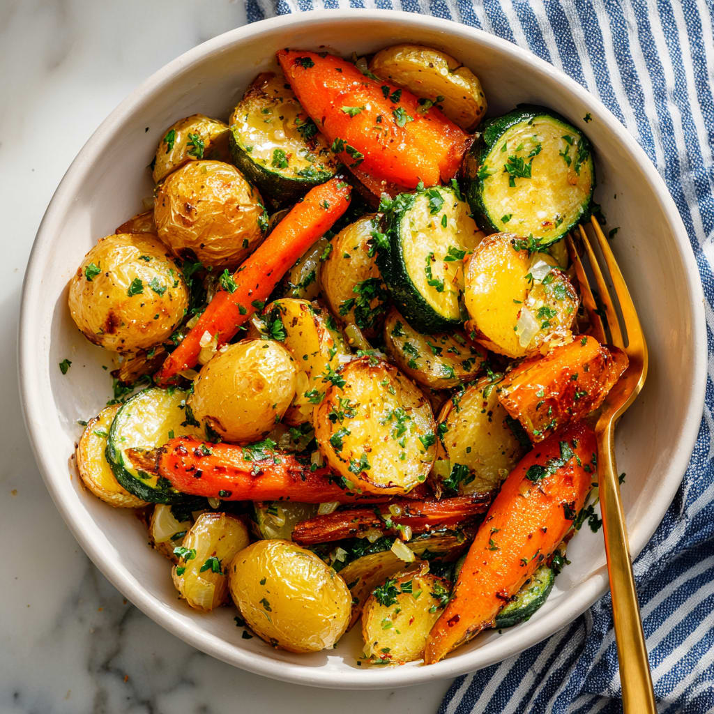 Garlic Herb Roasted Potatoes Carrots and Zucchini