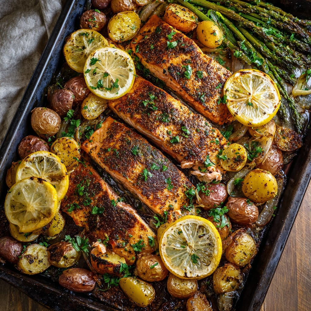 Sheet Pan Lemon Brown Butter Salmon and Potatoes